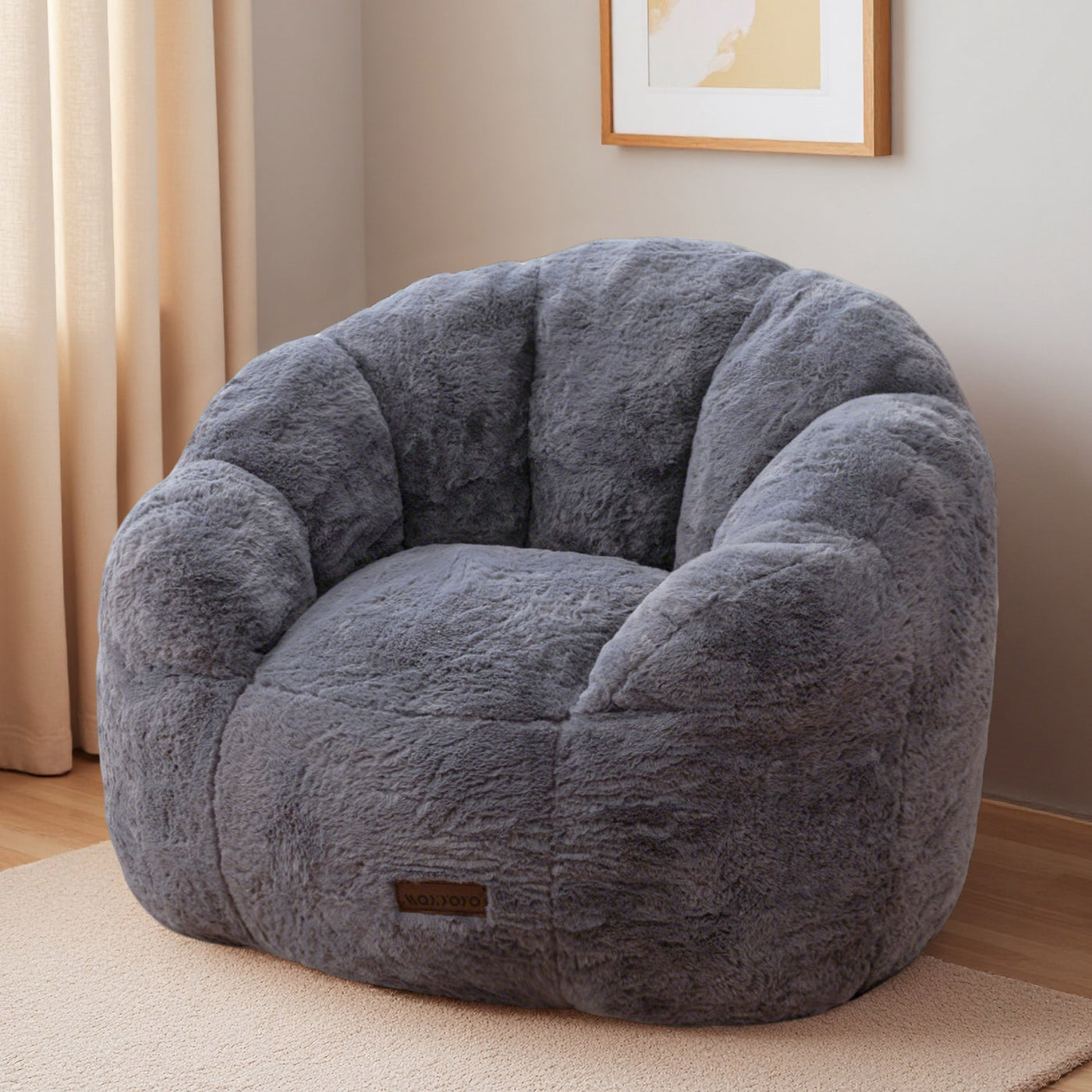 MAXYOYO Kids Bean Bag Chair, Floral Shaped Bean Bag Sofa, Plush Faux Fur Toddler Couch with Petal Backrest for Boys Girls, Stuffed Cozy Sofa for Nursery, Bedroom, Grey