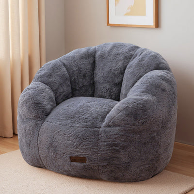 MAXYOYO Kids Bean Bag Chair, Floral Shaped Bean Bag Sofa, Plush Faux Fur Toddler Couch with Petal Backrest for Boys Girls, Stuffed Cozy Sofa for Nursery, Bedroom, Grey
