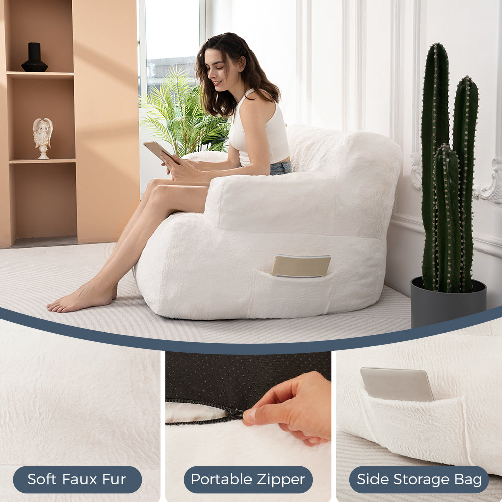MAXYOYO Bean Bag Chairs for Adults & Kids, Lazy BeanBag Sofa with Armrests for Living Room, Beige
