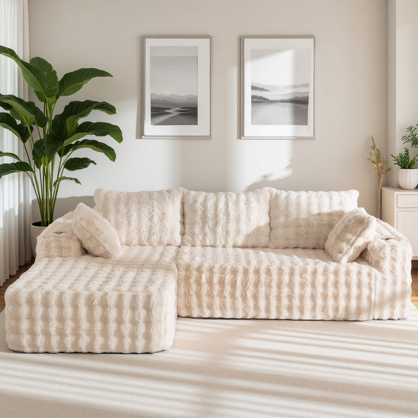 MAXYOYO Bubble 104" Modular Sectional Couch with L-Shape Chaise, Modern Boneless Couch for Living Room, Sofa in A Box