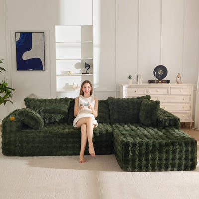 MAXYOYO 104" Modular Sectional Couch with L-Shape Chaise, Modern Boneless Couch for Living Room, Sofa in A Box, Oversized Sofa Sleeper with Deep Seat, No Assembly Required, Green