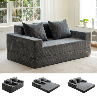 MAXYOYO Loveseat Sofa Bed, 4 in 1 Foldable Floor Sofa Couch in A Box with 2 Cup Holders, Convertible Boneless Couch Folding Recliner Sleeper Chair for Living Room, No Assembly Required