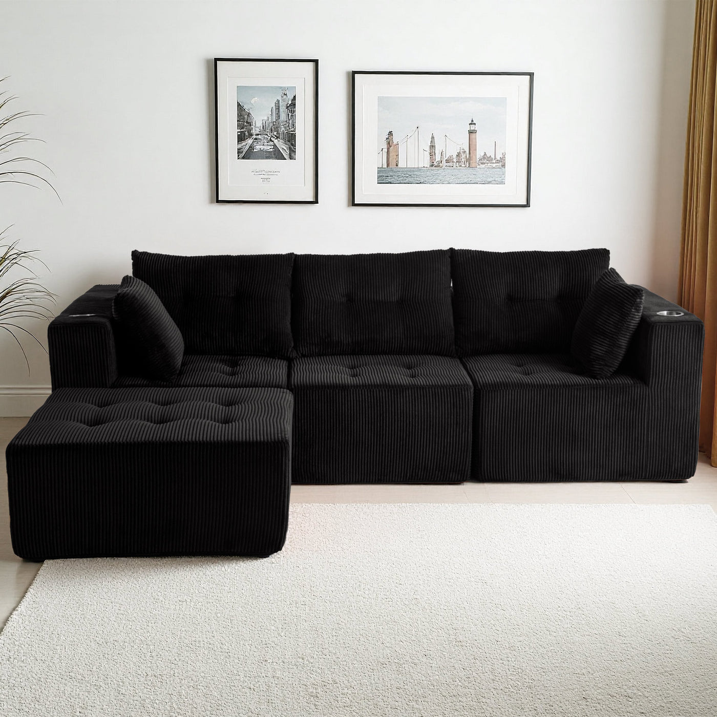 L Shaped Modular Sofa #color_black