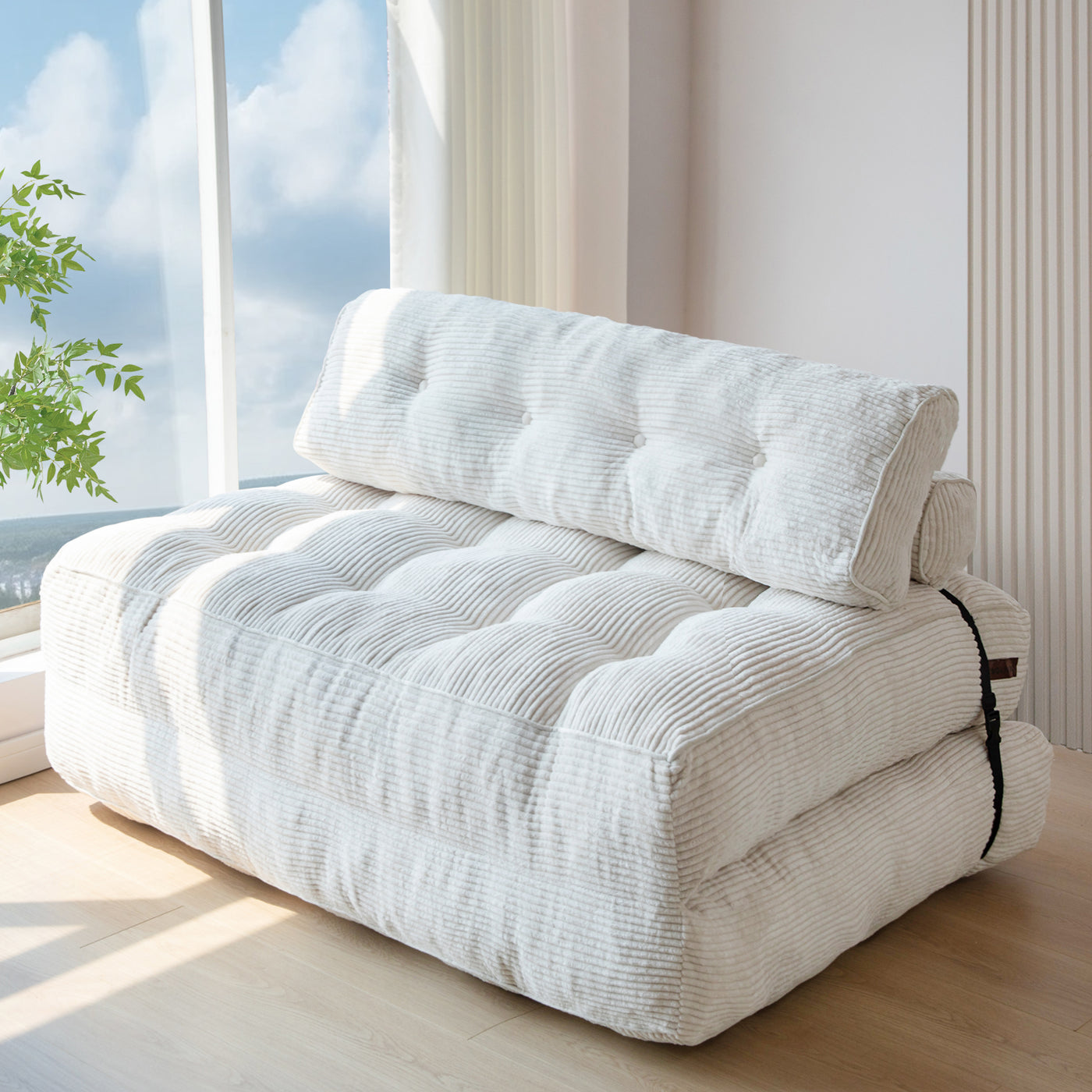 MAXYOYO Folding Sofa Bed, Convertible Sleeper Chair with Pilow Foldable Matress with Back Support, Portable Fold Out Chair Bed Comfy Floor Sofa Lounge for Living Room Bedroom, Beige, Double