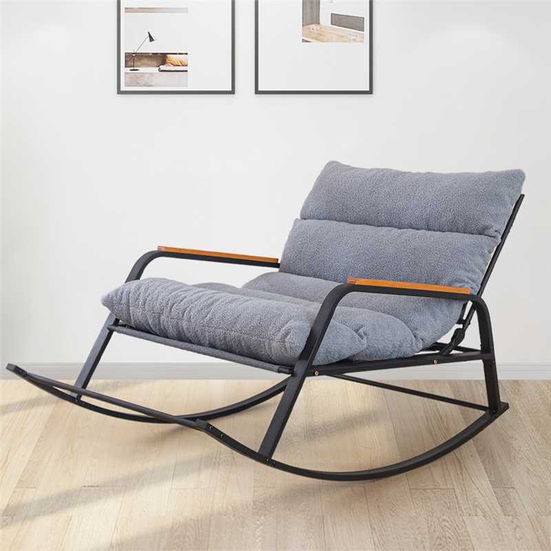 MAXYOYO Boucle Rocking Chair with Adjustable Backrest, Extra-Wide Glider for Living Room, Nursery & Outdoor (Grey)