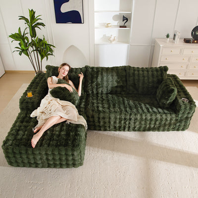 MAXYOYO 104" Modular Sectional Couch with L-Shape Chaise, Modern Boneless Couch for Living Room, Sofa in A Box, Oversized Sofa Sleeper with Deep Seat, No Assembly Required, Green