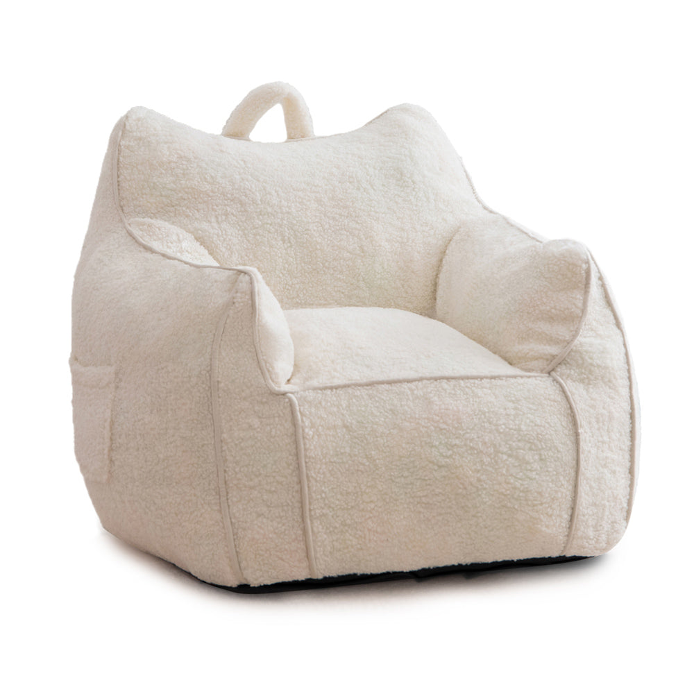 MAXYOYO Kids Bean Bag Chair, Sherpa Bean Bag Couch with Decorative Edges for children's room (White)