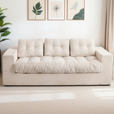 MAXYOYO 3 Seater Couch for Living Room - Boneless Couch, Sofa in A Box, No Assembly Required, Beige