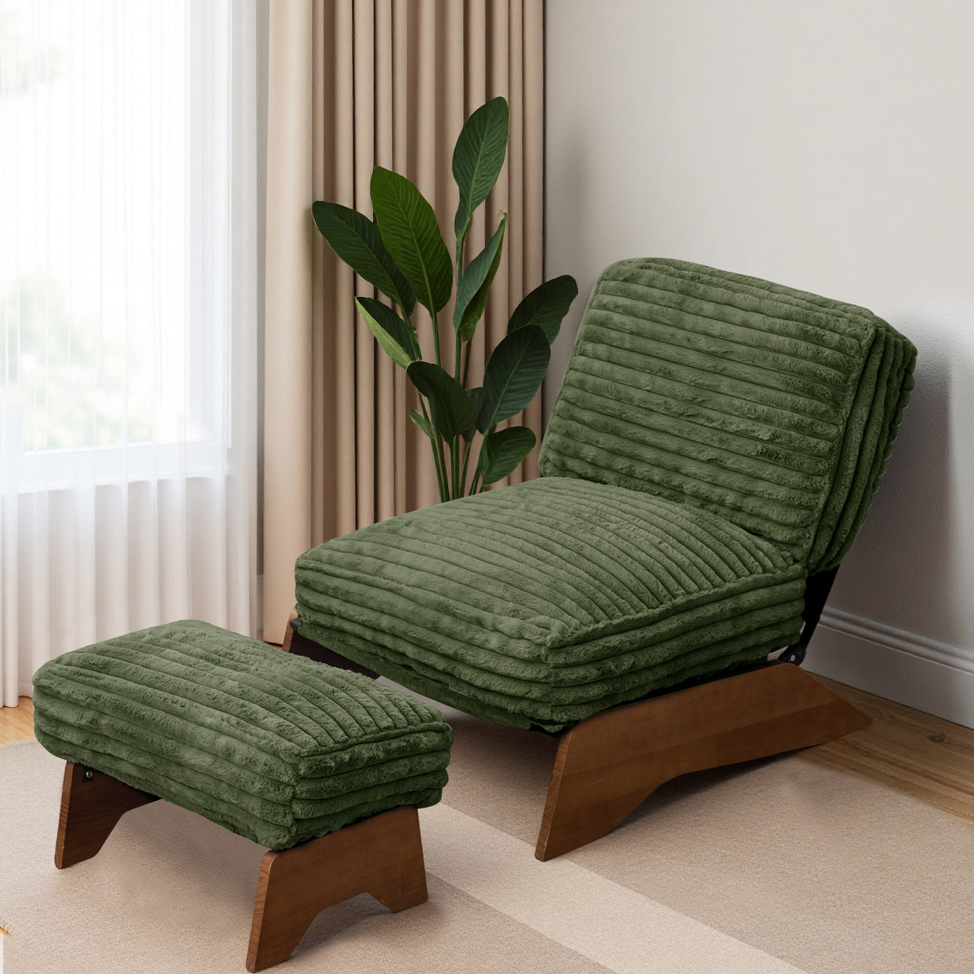 MAXYOYO Adjustable Accent Chair with Ottoman – Upholstered Lounge Set for Living Room or Bedroom, Green