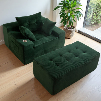 MAXYOYO Oversized Chaise Lounge Sofa with Ottoman – No-Assembly Sleeper Chair for Living Room, Green