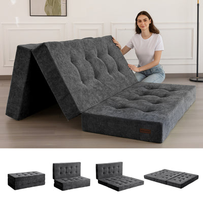 MAXYOYO Tri-Fold Mattress, 6 Inch Tufted Folding Mattress with Chenille Fabric, Portable Queen Size Floor Guest Mat for Adults, Foldable Topper for Camping