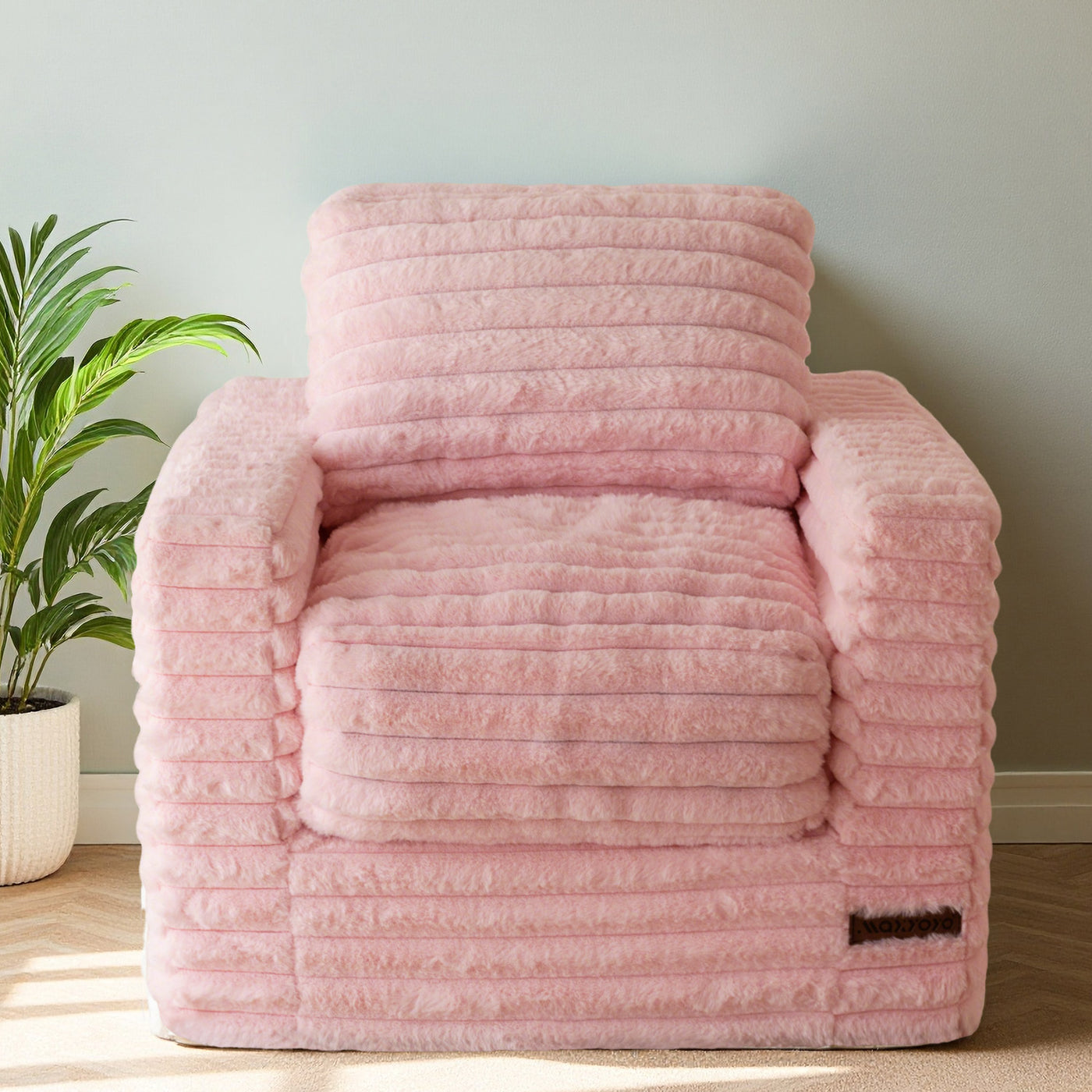 MAXYOYO Kids Bean Bag Chair - Comfy Faux Fur Bean Bag Sofa with Filler with Pillows and Armrests, Pink