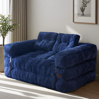 MAXYOYO L-Shaped Sofa Bed with Armrest – 2-Seat Foldable Couch for Living Room or Guest Room, Navy