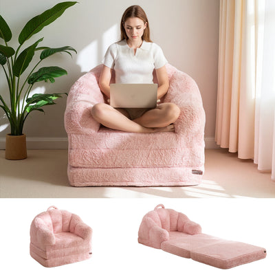 MAXYOYO Single Faux Fur Sofa Bed – Lounge & Sleeper in One, Pink