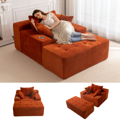 MAXYOYO Modular Sectional Chaise Lounge Sofa, Upholstered Lounge Chair with Pillows Indoor, Tufted Boneless Sofa Couch with Ottoman, Deep Seat Sleeper Chair for Living Room, No Assembly