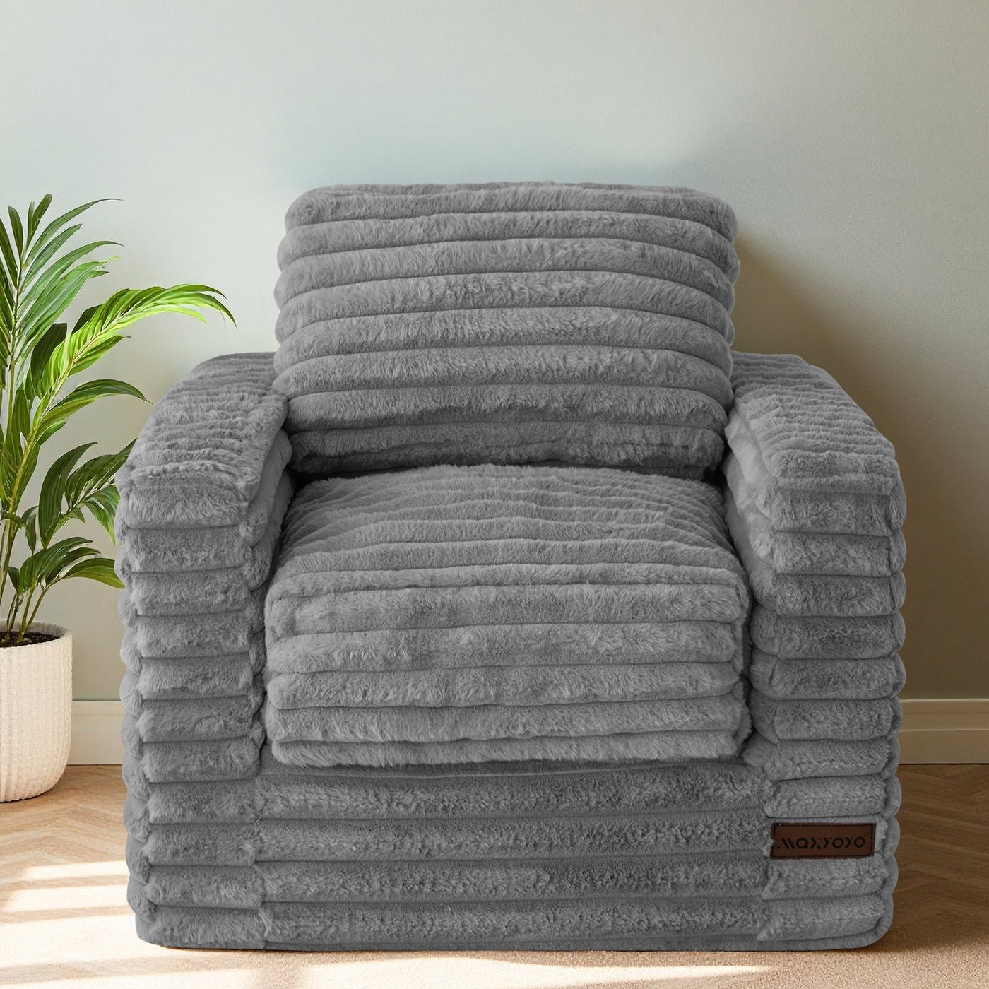 MAXYOYO Kids Bean Bag Chair - Upholstered Floor Sofa with Pillows and Armrests, Grey