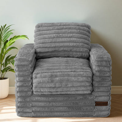 MAXYOYO Kids Bean Bag Chair - Upholstered Floor Sofa with Pillows and Armrests, Grey