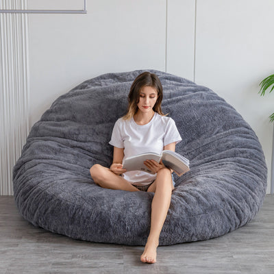 MAXYOYO Giant Fur Bean Bag Chair - Round Fluffy Bean Bag for Adult, Dark Grey