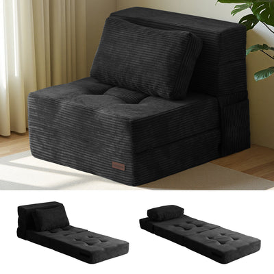 MAXYOYO 4-in-1 Convertible Sofa Bed Chair – Tufted Folding Floor Couch with Pillow, Black