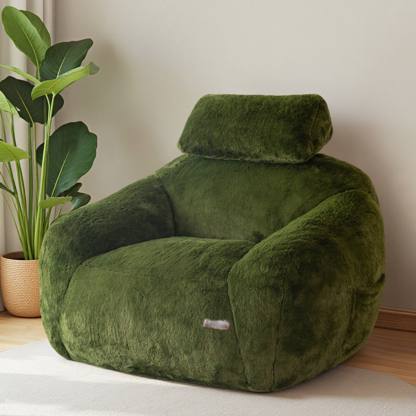 MAXYOYO Bean Bag Chair with Pillow - Plush Giant Bean Bag Chair Couch with Headrest (Zippered Link Pillow), Green