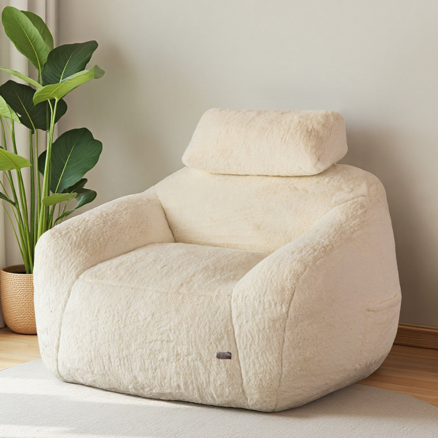 MAXYOYO Giant Bean Bag Chair with Pillow - Plush Huge Bean Bag Chair Couch (Zippered Link Pillow), Beige