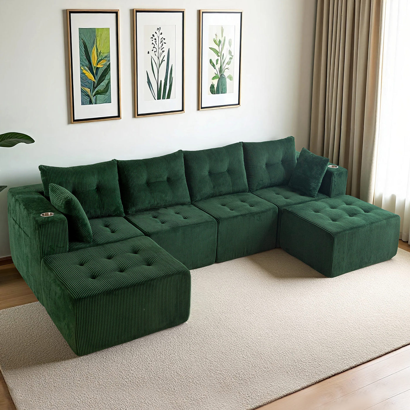 U Shaped Modular Sofa #color_green