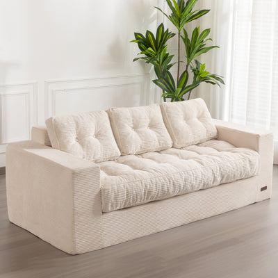 MAXYOYO 3 Seater Couch for Living Room, Boneless Couch with Tufted Cushion & Backrest, Upholstered Floor Sofa with Armrests, Sofa in A Box, No Assembly Required