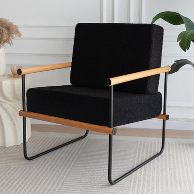 MAXYOYO Black Framed Upholstered Armchair - Metal and Wood Accent Chair with Thick Upholstery