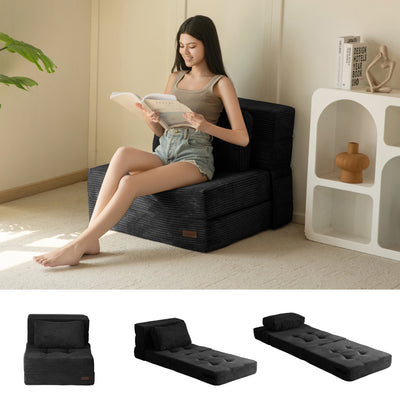 MAXYOYO Convertible Sofa Bed, Fold Out Single Sleeper Sofa with Pillow, 3 in 1 Folding Couch Bed Foam Floor Couch, Lazy Chair for Living Room Bedroom Guest Room, Black