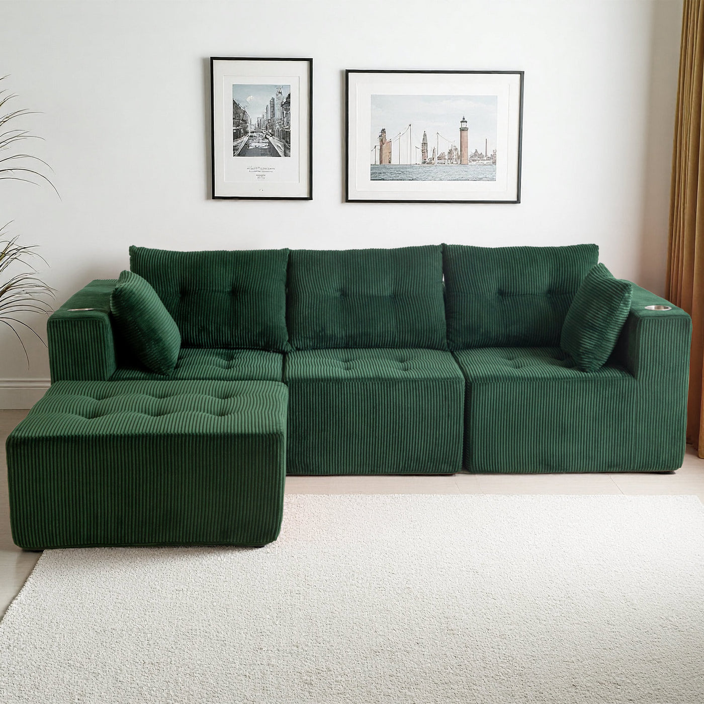 L Shaped Modular Sofa #color_green