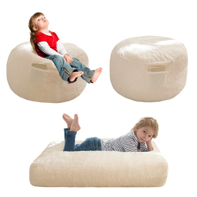 MAXYOYO Bean Bag Chair Bed for Kids, Convertible Bean Bag Folds from Lazy Chair to Floor Mattress Bed, Beige