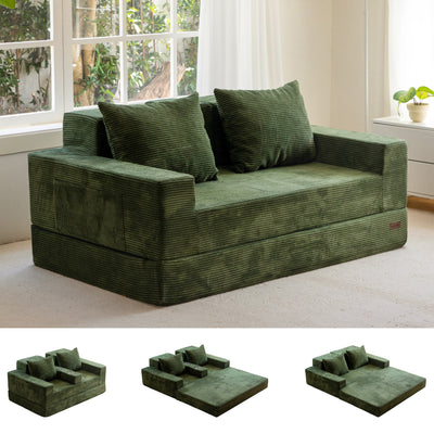 MAXYOYO Loveseat Sofa Bed, 4 in 1 Foldable Floor Sofa Couch in A Box with 2 Cup Holders, Convertible Boneless Couch Folding Recliner Sleeper Chair for Living Room, No Assembly Required
