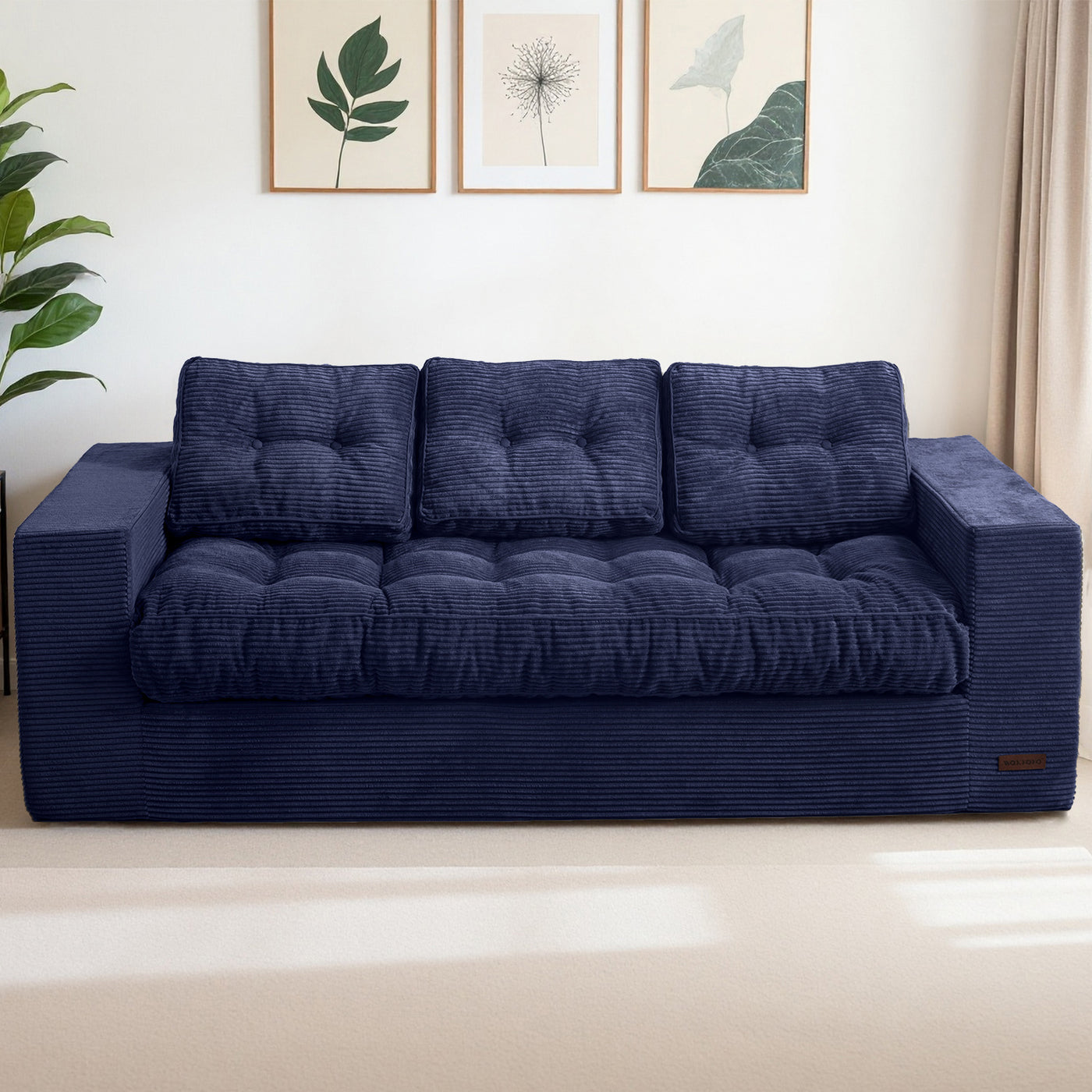 MAXYOYO 3 Seater Couch for Living Room - Boneless Couch, Sofa in A Box, No Assembly Required, Navy