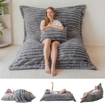 MAXYOYO Giant Bean Bag Chair with Pillow, 3 in 1 Convertible Bean Bag Bed for Adults with Washable Cover, Removable Floor Cushion Stuffed Floor Lounger for Living Room Bedroom