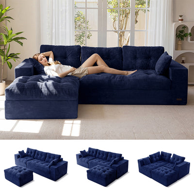 MAXYOYO L-Shaped Sectional Puffinest Modular Sofa – Convertible Ottoman, No-Assembly, 4-in-1 Flexible Layout