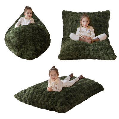 MAXYOYO 3 in 1 Kids Bean Bag Chair Bed, Child Floor Sofa for Gaming, Reading, Faux Fur Floor Mattress with High-Density Foam Filling for Living Room Bedroom
