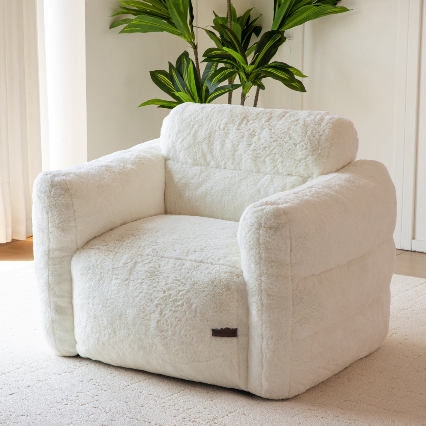 MAXYOYO Giant Bean Bag Chair for Adults, Ultra Soft Fluffy Bean Bag Sofa, Oversized Floor Sofa for Living Room Bedroom, Cozy Reading Chair with Filler, Beige