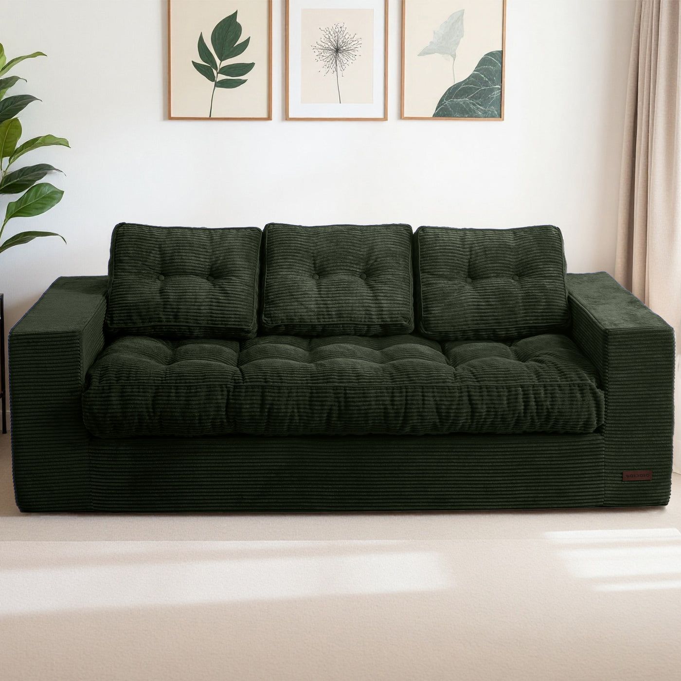 MAXYOYO 3 Seater Couch for Living Room - Boneless Couch, Sofa in A Box, No Assembly Required, Green
