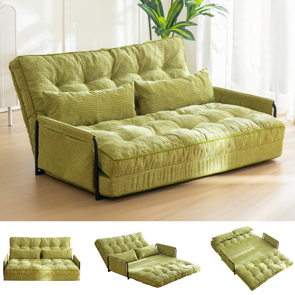 MAXYOYO Adjustable Floor Sofa Bed with 2 Pillows, Multi-Functional Bean Bag Sleeper Bed with Armrest for Reading Gaming, Green