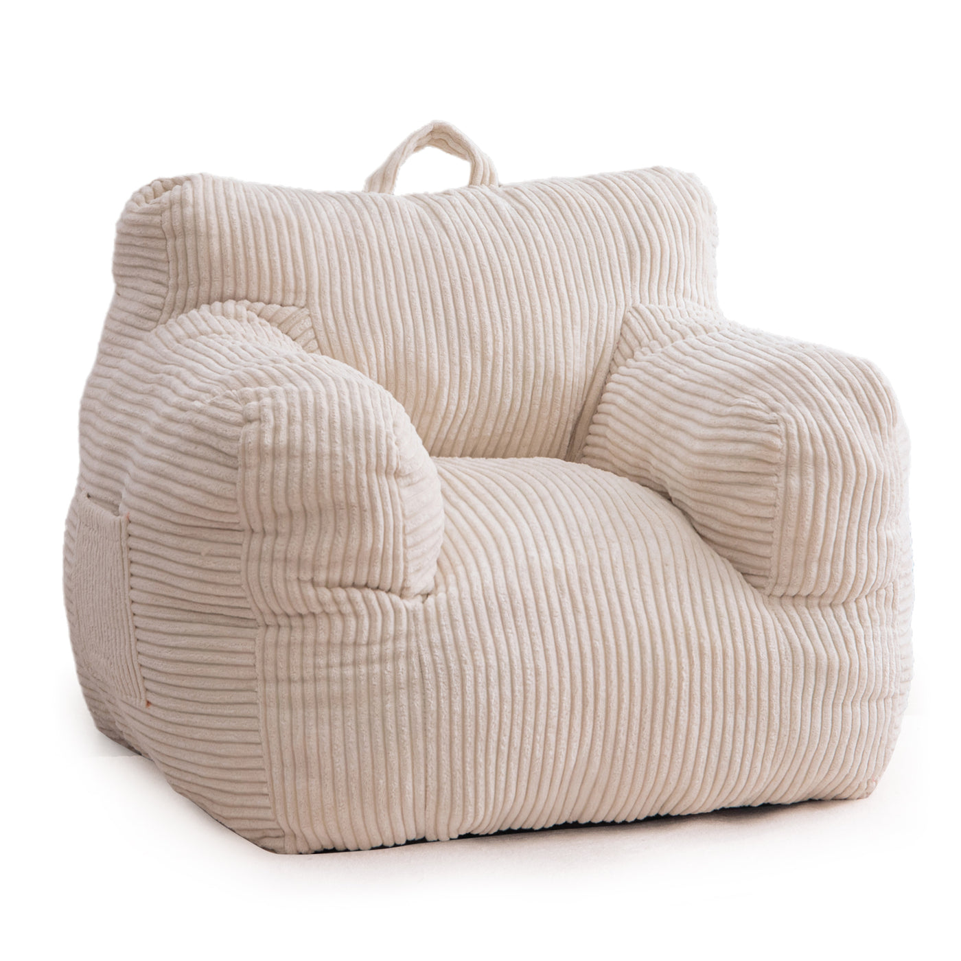 MAXYOYO Kids Bean Bag Chair, Corduroy Bean Bag Couch with Armrests for Children's Room (White)