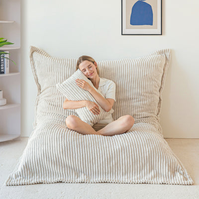 MAXYOYO Giant Bean Bag Chair with Pillow, 3 in 1 Convertible Bean Bag Bed for Adults with Washable Cover, Removable Floor Cushion Stuffed Floor Lounger for Living Room Bedroom, White
