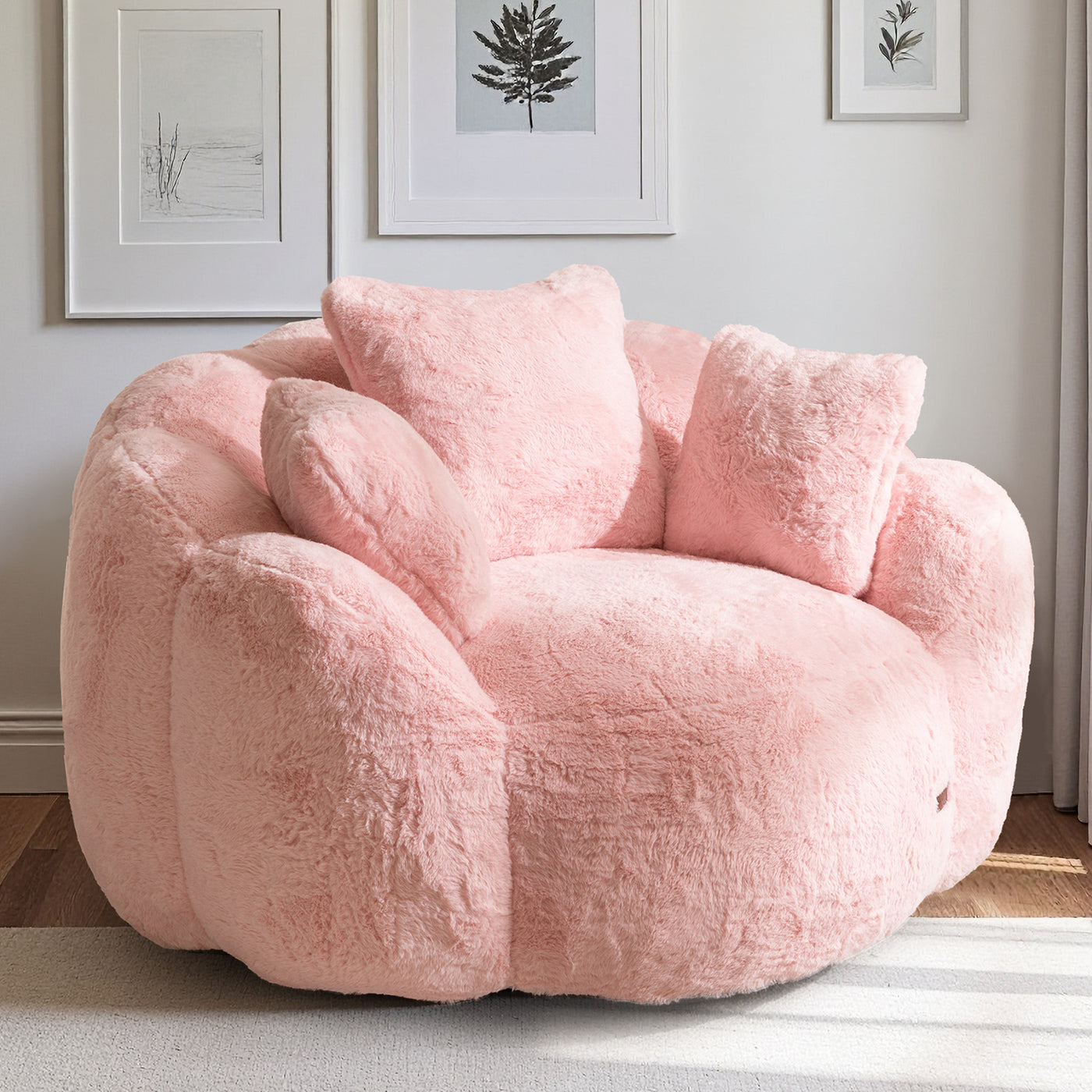 MAXYOYO Floral Bean Bag Chair 3 Pillows –  Faux Fur Lounge Sofa for Relaxing Corners, Pink