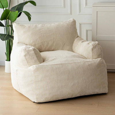 MAXYOYO Giant Bean Bag Chair, Stuffed Bean Bag Couch for Living Room, Beige