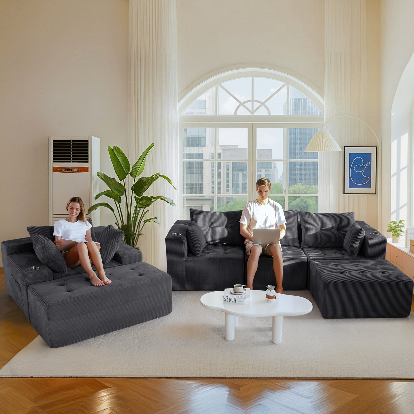 MAXYOYO Modular Sectional Sofa Couch and Chaise Lounge, L Shaped Modern Cloud Couch with Ottoman, Sofa in A Box, Tufted 6-Seat Boneless Sleeper Chair for Living Room, No Assembly Required