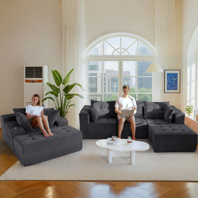 MAXYOYO Modular Sectional Sofa Couch and Chaise Lounge, L Shaped Modern Cloud Couch with Ottoman, Sofa in A Box, Tufted 6-Seat Boneless Sleeper Chair for Living Room, No Assembly Required