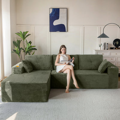 MAXYOYO 104" Modular Sectional Couch with L-Shape Chaise, Modern Boneless Couch for Living Room, Sofa in A Box, Oversized Sofa Sleeper with Deep Seat, No Assembly Required, Green