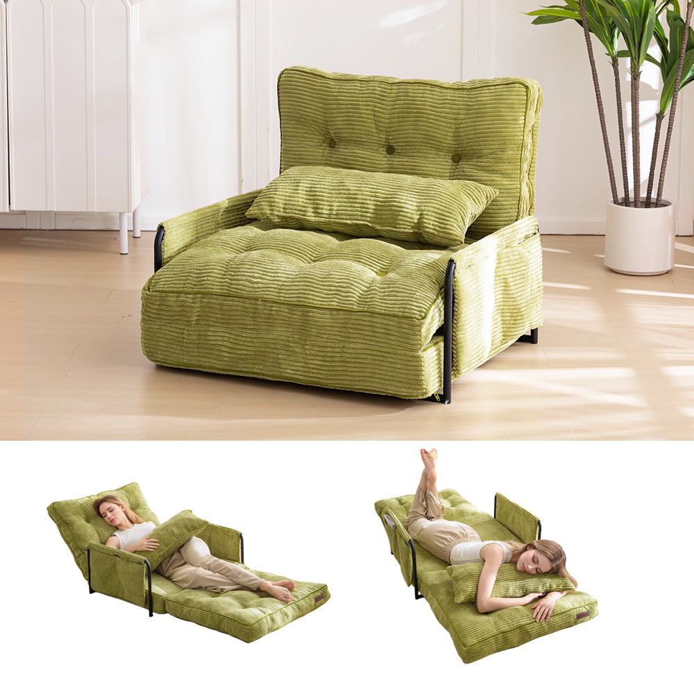 MAXYOYO Adjustable Floor Sofa Couch with Pillow, 5-Position Foldable Lazy Sofa Sleeper Bed with Armrest, Single Size, Green