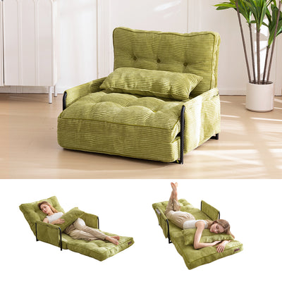 MAXYOYO Adjustable Floor Sofa Couch with Pillow, 5-Position Foldable Lazy Sofa Sleeper Bed with Armrest, Single Size, Green