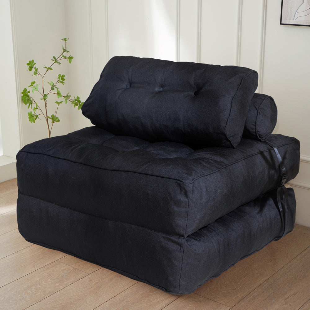 MAXYOYO Folding Couch Sofa Bed, Convertible Sleeper Chairs with Back Support and Pillow, Black