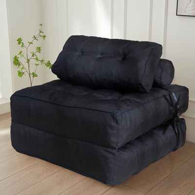 MAXYOYO Folding Couch Sofa Bed, Convertible Sleeper Chairs with Back Support and Pillow, Black